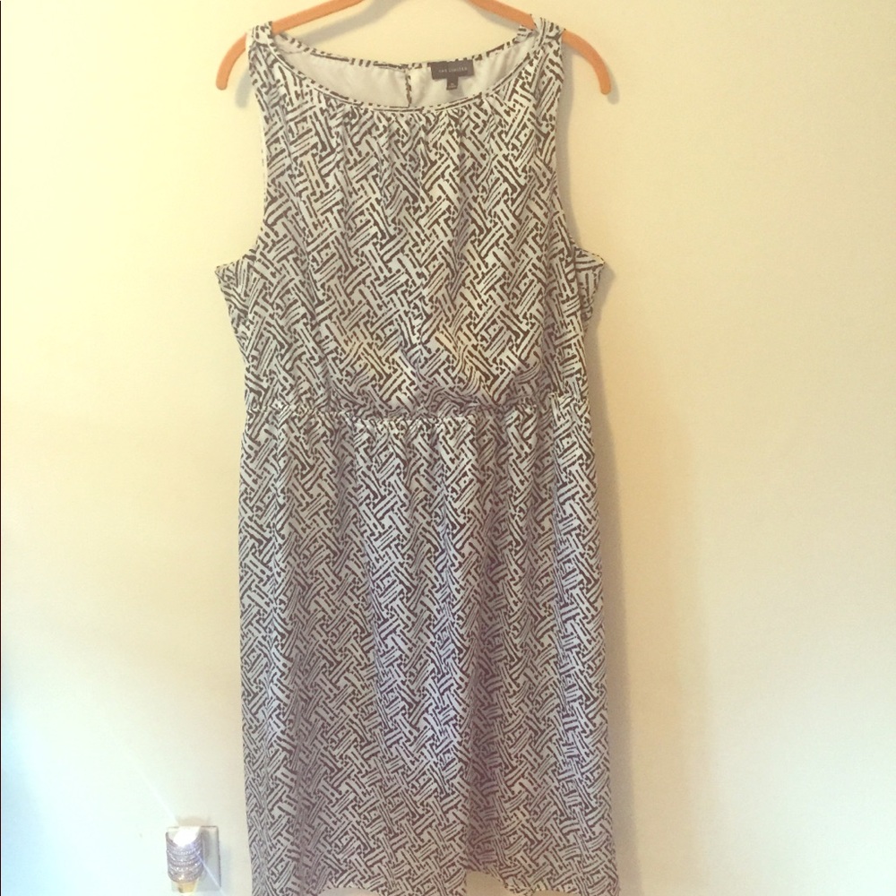 Limited navy & white geo print silk midi dress XL